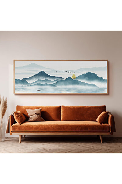 Dekorsiahome Ahşap Çerçeveli Panoramik Oturma Odası Salon Tablosu UZ0175