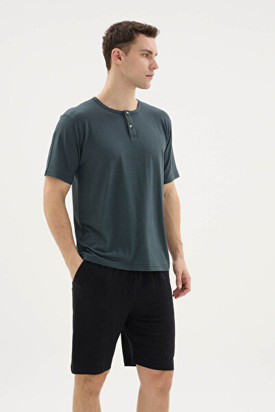 KLY Costum cu pantaloni scurți pentru bărbați, cu guler cu nasturi, sezon nou