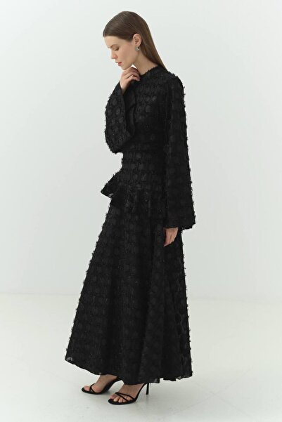 Aryen Silvery Chiffon Dress with Flounce Detail