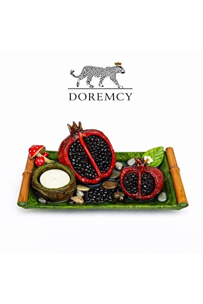 Doremcy Nar Mumluklu Dekoratif Tepsi 17x11 cm Polyester Döküm Biblo Seti