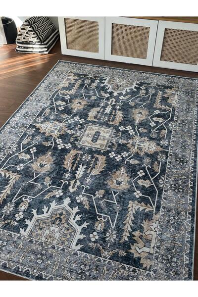 Missia Home Yıkanabilir Pamuk Taban Vintage Mavi Halı 7027