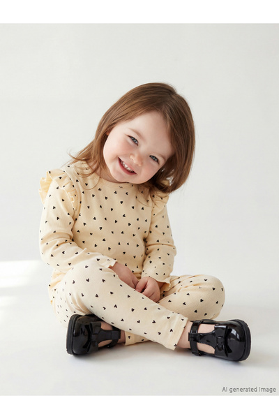 LC Waikiki مجموعة ميرال تي شيرت وبنطلون رياضي للفتيات الصغيرات بنمط قلب أصفر