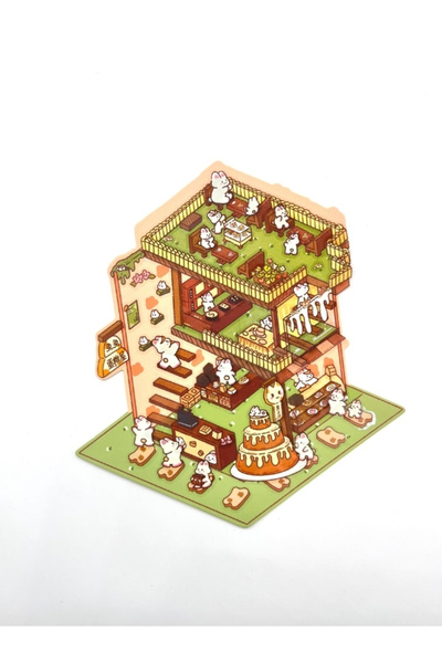 Kağıt Gemi Dükkan DIY Tavşan Pastanesi Tasarlama 2 Yaprak 122 Adet 3D Diorama...