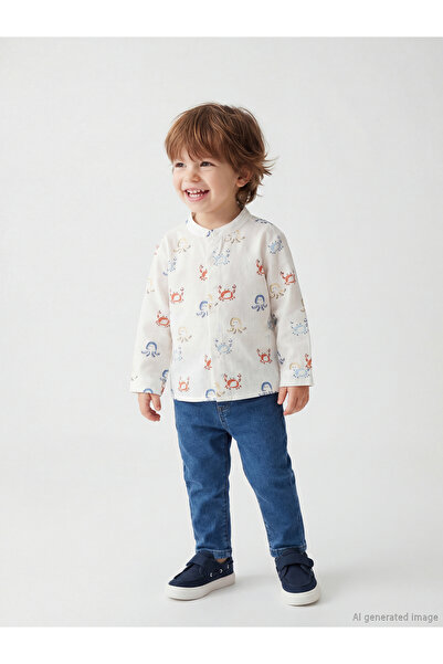 LC Waikiki Rmz Gi̇yi̇m Farki̇lya Long Sleeve Shirt and Trousers Baby Boy Set