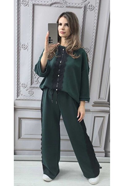 MAXORA SHOP Women's set with trousers and blouse decorated with Lace and eleg...