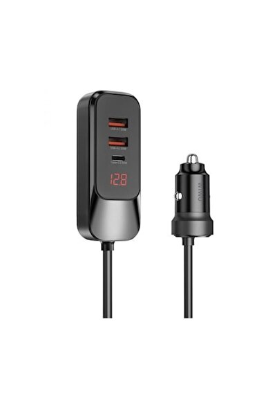 WIWU Încărcător auto extensibil, USB-A dual + USB-C dual, încărcare rapidă de...