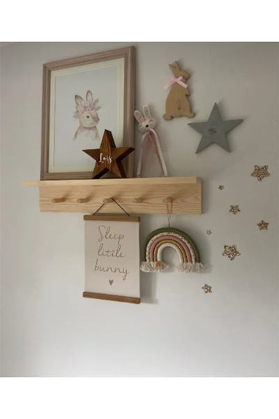 metre dizayn Ahşap Dekoratif Askılı Raf Bebek Çocuk Odası Raf 40 Cm