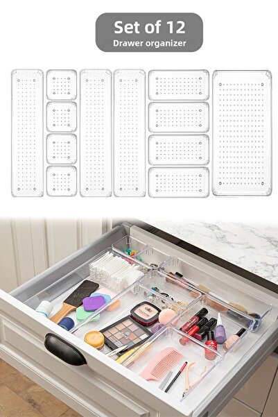 Mowo Home 12 Pieces Transparent Design Modular Storage Container - Drawer Org...