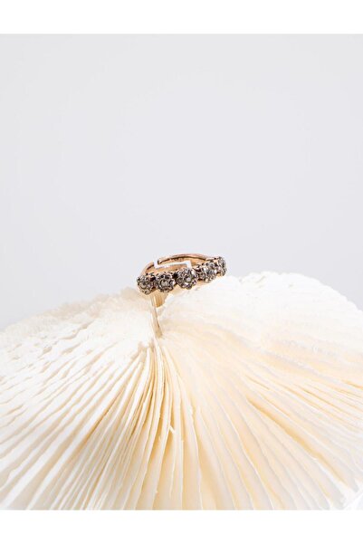 Jimmy Key Altın Rengi Parlak Taşlı Çiçek Figürlü Ayarlanabilir Yüzük