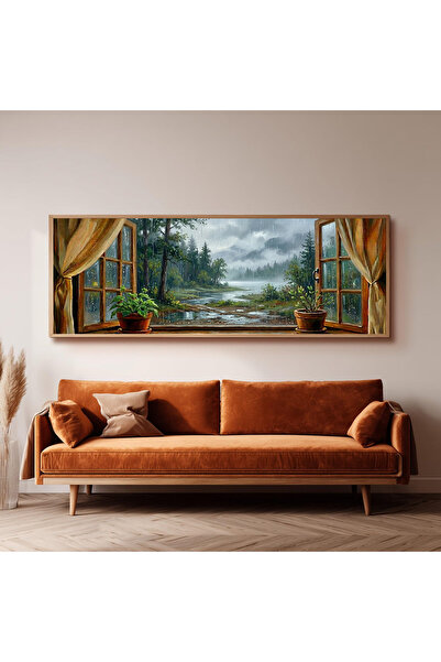 Dekorsiahome Ahşap Çerçeveli Panoramik Oturma Odası Salon Tablosu UZ0181