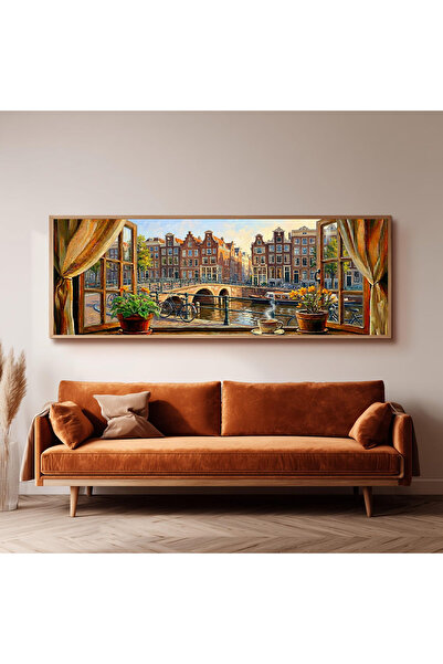 Dekorsiahome Ahşap Çerçeveli Panoramik Oturma Odası Salon Tablosu UZ0158