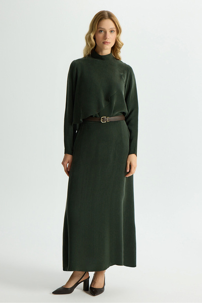 MISS DALIDA A Kesim Cupro Etek Haki