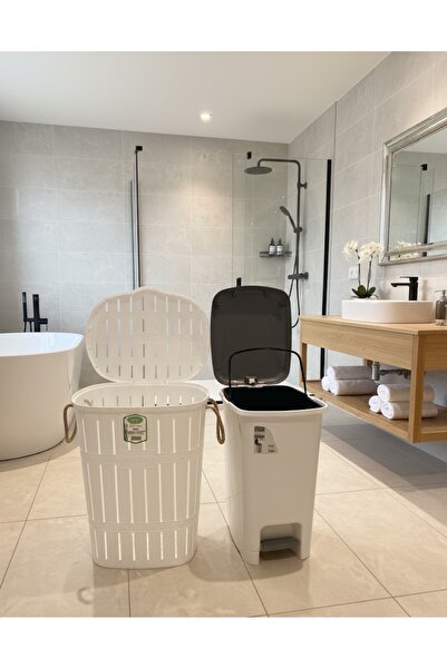 Buclee Bambu Görünümlü Halatlı Çamaşır Sepeti 65 Lt Ve Pedallı İç Kovalı ı 40...