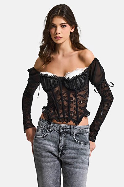 it's basic Women's Black Underwire Shoulder Detail Lace-Up White Padded Speci...