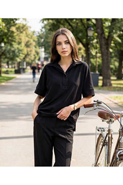 Amia&Co. Short Sleeve Polo Neck Oversize Women's T-Shirt