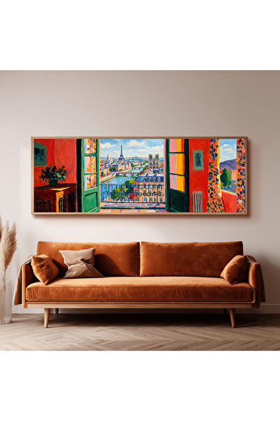 Dekorsiahome Ahşap Çerçeveli Panoramik Oturma Odası Salon Tablosu UZ0176