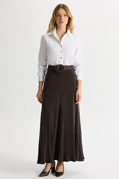 MISS DALIDA Verev Kesim Cupro Etek Kahverengi