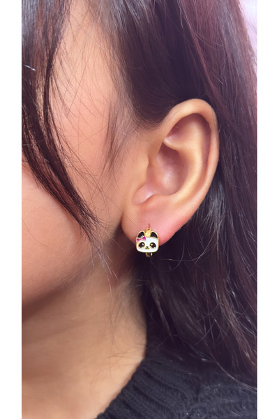 iky aksesuar أقراط باندا فولاذية للأطفال