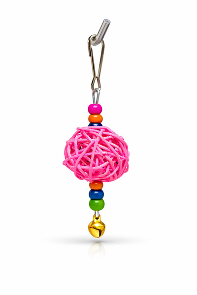 Papağanhane لعبة طائر الحب الطائر مع جرس وخرز وكرة من القش الوردي وقفص معلق م...