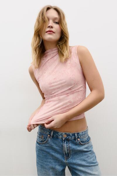 Stradivarius Büzgülü tül t-shirt