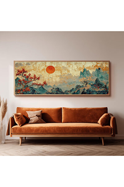 Dekorsiahome Ahşap Çerçeveli Panoramik Oturma Odası Salon Tablosu UZ0159