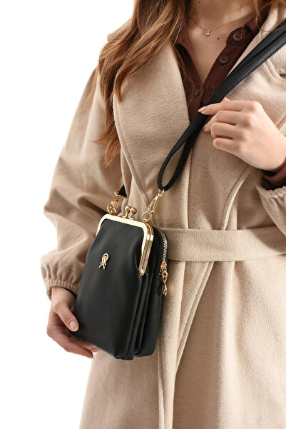 Meryem Çanta Burslu 3 Bölmeli Kadın Çapraz Çanta – Gold Klipsli Şık Fonksiyon...