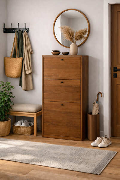 N.zone Modern shoe cabinet with an elegant wooden front – slim, space-saving ...