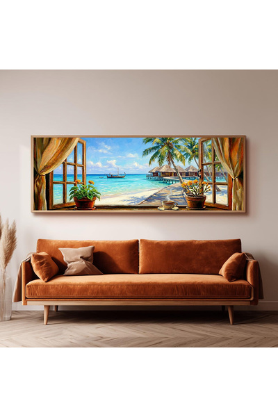 Dekorsiahome Ahşap Çerçeveli Panoramik Oturma Odası Salon Tablosu UZ0185