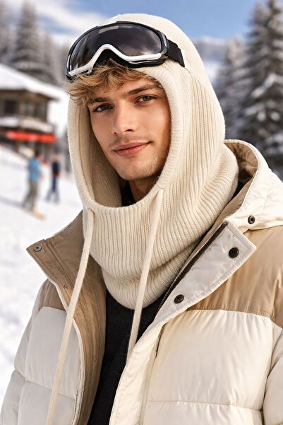 BALIENTE Beige Wool Premium Balaklava Men's Beanie Hat