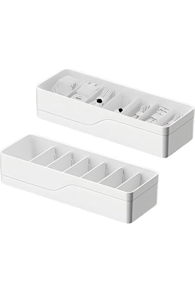 The Bros قطعتان من منظم الكابلات الأبيض مع أقسام قابلة للتعديل، صندوق إدارة ك...