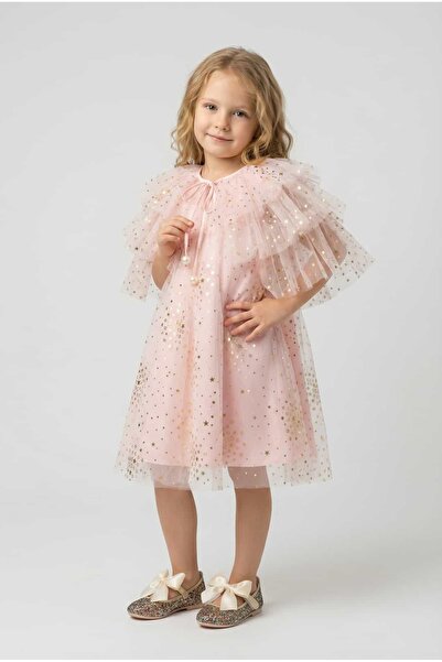 SIRRI Girl's Pink Star Tulle Evening Dress + Tulle Bolero 3-7 Years