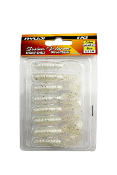 RYUJI Swim Worm 5,5cm TPR Kokulu Silikon Yem PEARL UV