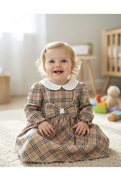 Lumia Baby فستان لورا بيبي للفتيات الصغيرات بياقة على شكل فيونكة منقوشة