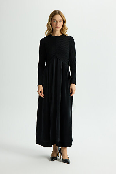 MISS DALIDA Triko Cupro Elbise Siyah
