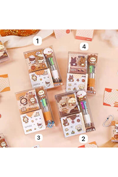 1way Pocket notebook decorated with hearts + cartoon character pen