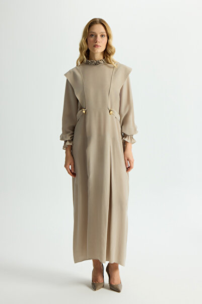 MISS DALIDA Aksesuar Detaylı Cupro Elbise Stone
