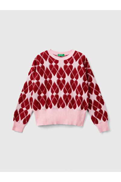 Benetton Crew Neck Patterned Girls' Sweater 1132Q107C
