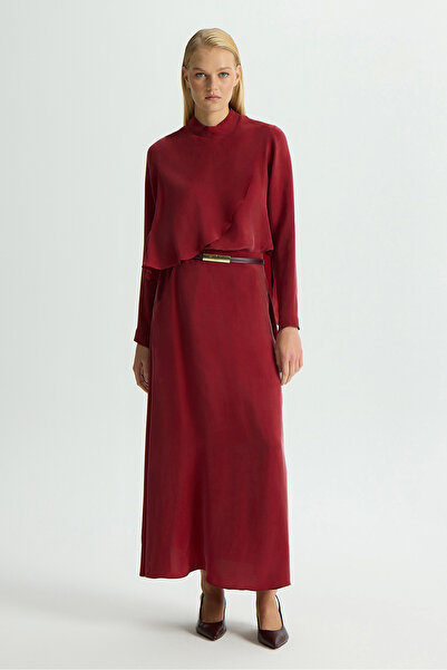 MISS DALIDA Ön Kısmı Hareketli Cupro Tunik Cherry