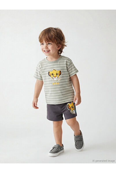 LC Waikiki Rmz Gi̇yi̇m Farkiyla Lion King Ba Printed Rkek Baby T-Shirt and Sh...