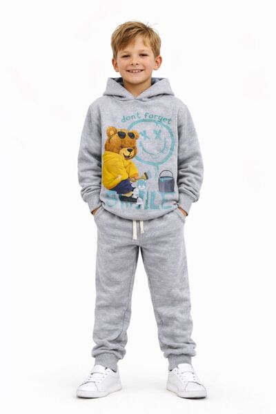 ues Sivi plišani medvedić Štampano Sa kapuljačom Komplet trenerke za dečake