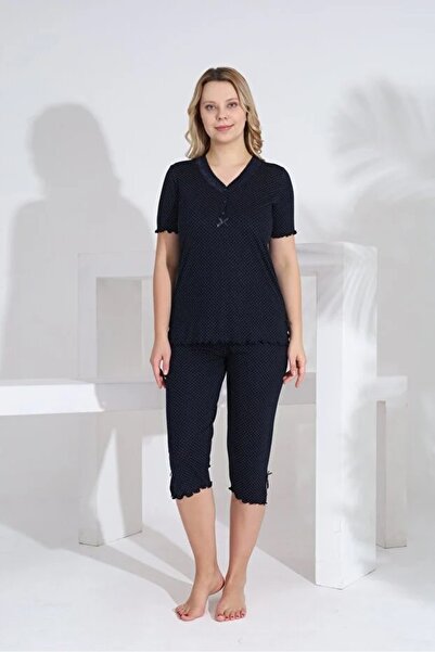 YUYİ Angelique 70% Bamboo 30% Cotton V-Neck Short Sleeves Women's Capri Pajam...