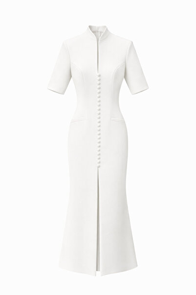 HAZELANNA Buttoned Maxi Length White Dress