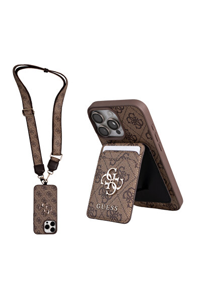 Guess iPhone 16 Pro Max Case Licensed M-Safe Feature with Strap and 4g Logo C...