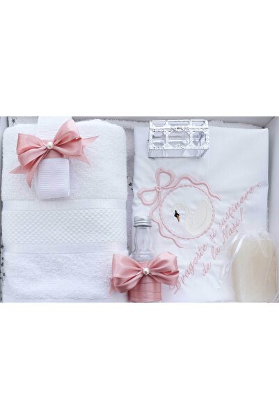 Recostore Set trusou botez cu Lebada roz pudrat, lumanare si trusou, 8 piese, Recostore®, REC5013/17