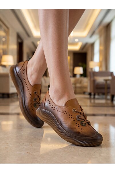 Venüs Women's Genuine Leather Orthopedic Casual Brown Shoes Vns007