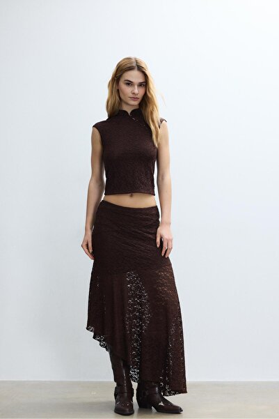 Stradivarius Qipao tarzı dantel t-shirt