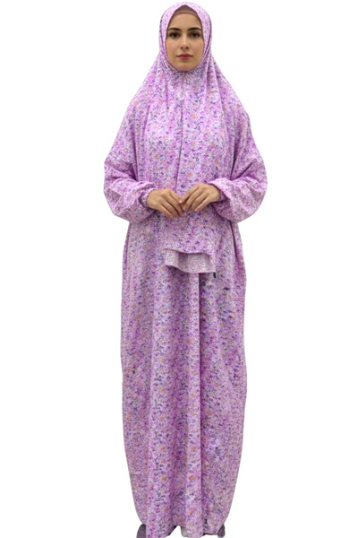 ABSHIR Women's Prayer Dress Muslim,Floral Print, Long Sleeve, Modest Islamic ...