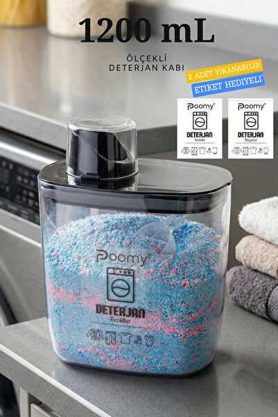 Poomy 1200 ML Vakumlu Kapaklı Ölçekli Deterjan Saklama Kabı + 2 Adet Yıkanabi...