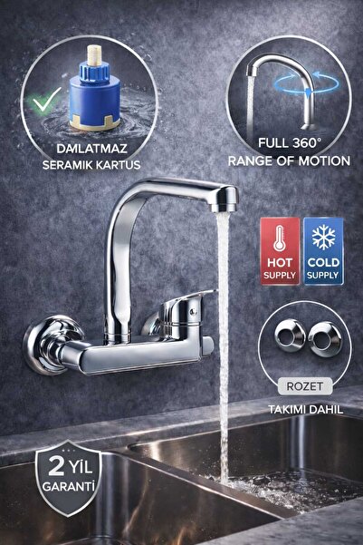 KCA ARMATÜR Duvardan Mutfak Ve Lavabo Bataryası Yandan Aplike Batarya Çift Su...