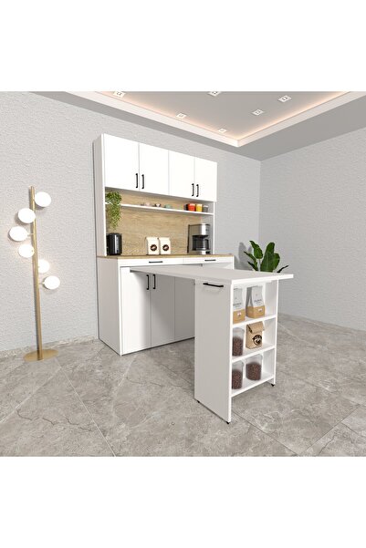 DEMİRBAL MOBİLYA MDF AÇILIR YEMEK MASASI ÇEKMECELİ VE KAHVE KÖŞESİ DOLABI